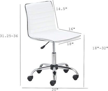 BTEXPERT BTExpert Swivel Mid Back Armless Ribbed Designer Task Chair Leather Soft Upholstery Office Chair - White