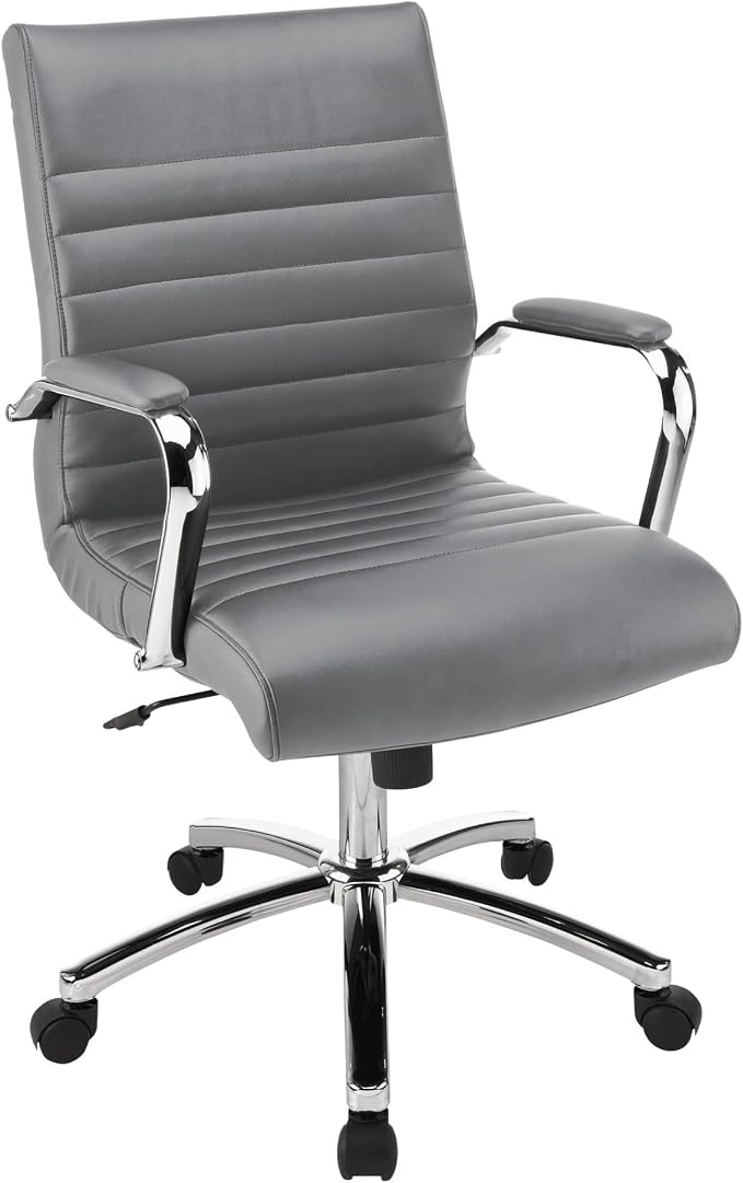 Realspace® Modern Comfort Series Winsley Bonded Leather Mid-Back Chair, Gray