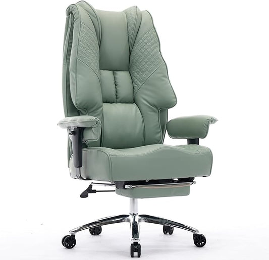 EXCEBET Big and Tall Office Chair 400lbs Wide Seat, Leather High Back Executive Office Chair with Foot Rest, Ergonomic Chairs Lumbar Support for Lower Back Pain Relief (Light Green)