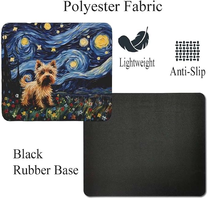 Tubbie Prints Starry Night Yorkie Dog Mouse Pad for Computer Laptop Home Office Gaming Working Desk Desktop Accessories Non-Slip Rubber Mouse Pad for Dog Lovers (Yorkshire)