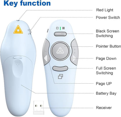 QUI Presentation Clicker Wireless Presenter Remote Clicker for PowerPoint Presentation Remote, PowerPoint Slide Advancer for Mac/Windows/Google Slide/Keynote, Blue, A