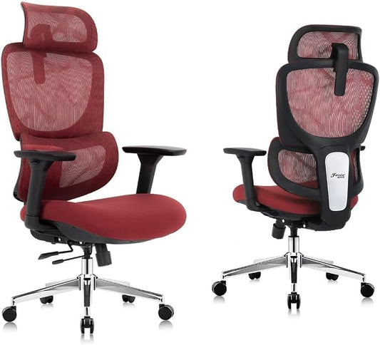 Jacia House Red Ergonomic Mesh Home Office Chair, Big & Tall Gaming Chair - High-Adjustable Lumbar Support, 4D Armrests, 2D Headrest, 90°~135° Tilting with Lock, Swivel Desk Chairs 600lb Capacity