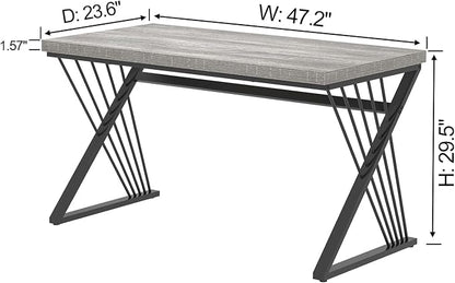 FOLUBAN Modern Desks, Rustic Wood and Metal Computer Desk for Home Office, Simple Study Writing Work PC Table for Bedroom Living Room, Light Grey, 47 Inch