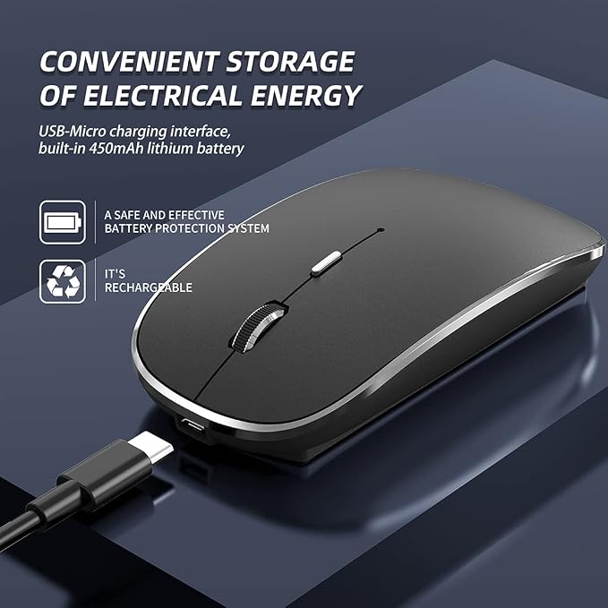 Halpilt Wireless Mouse Chargeable Portable Silent USB-A and Type-C Dual Mode Wireless Mouse 3 Adjustable DPI for Laptop, Mac, Android, PC (Q23S Black)