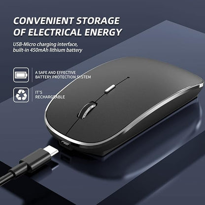 Halpilt Wireless Mouse Chargeable Portable Silent USB-A and Type-C Dual Mode Wireless Mouse 3 Adjustable DPI for Laptop, Mac, Android, PC (Q23S Black)