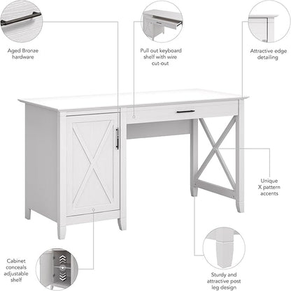 Bush Home Key West Computer Desk with Storage | Farmhouse PC Table for Home Office in Pure White Oak | 54W x 24D