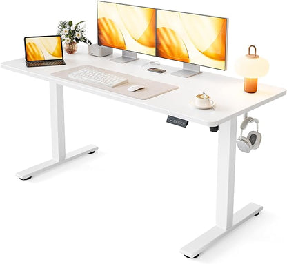 Cubiker Standing Desk, 55x24 Inches Sit Stand Home Office Desk, Electric Stand up Desk, Adjustable Desk with Splice Board, White Frame/White Top