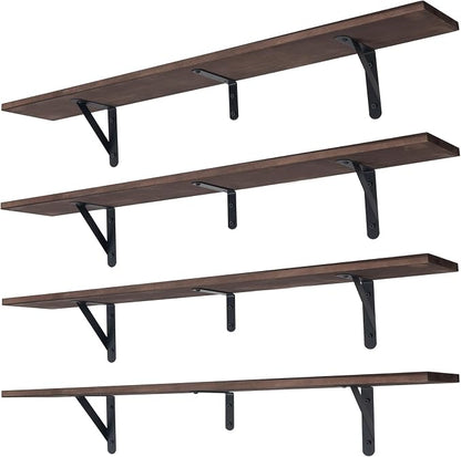 Long Wall Shelf,Large Floating Shelves for Wall,Wood Floating Bookshelves Hanging,Book Storage Display for Living Room Bedroom Office Bathroom Decor,4 Pack,36 Inch,Dark Brown