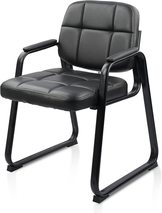 CLATINA Waiting Room Chairs with Padded Arms Leather Guest Chair no Wheels for Office Reception and Conference Desk with Sled Base Black