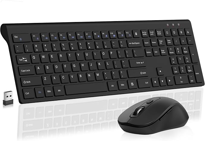 Full-Size Computer Keyboard with Calculator Button, 2400 Dpi Ergonomic Mouse, Ultra-Thin Cordless USB Keyboard and Mouse Set for Laptop Windows Mac - Black