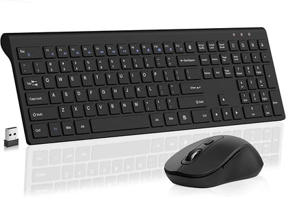 Full-Size Computer Keyboard with Calculator Button, 2400 Dpi Ergonomic Mouse, Ultra-Thin Cordless USB Keyboard and Mouse Set for Laptop Windows Mac - Black