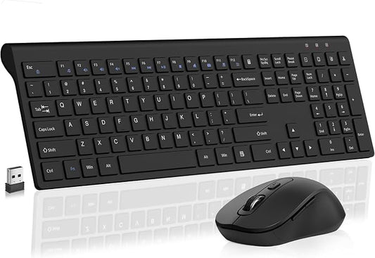 Full-Size Computer Keyboard with Calculator Button, 2400 Dpi Ergonomic Mouse, Ultra-Thin Cordless USB Keyboard and Mouse Set for Laptop Windows Mac - Black