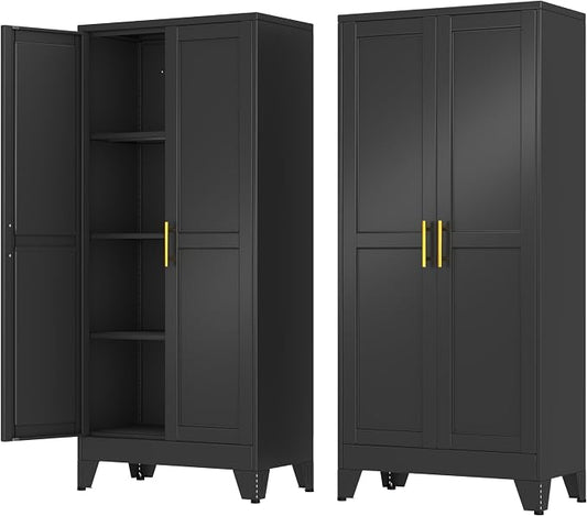 Metal Storage Cabinet with 2 Doors and 3 Adjustable Shelves - 61" Steel File Cabinet,Tool Cabinets for Office,Home,Garage,Gym,School,Bathroom,Kitchen(Black)