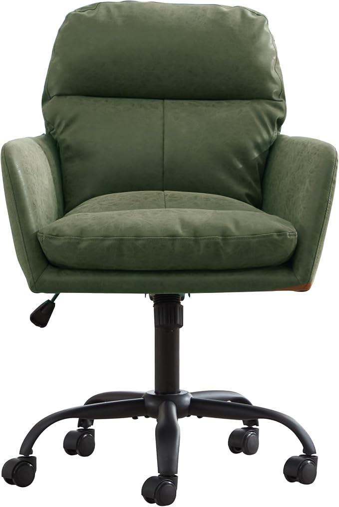 YITAI Adjustable Home Office Desk Chair with Comfy Square Mid-Back, Faux Leather 360,Study Green