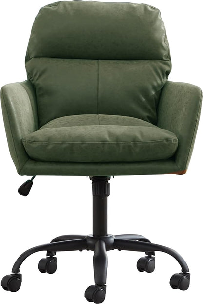 YITAI Adjustable Home Office Desk Chair with Comfy Square Mid-Back, Faux Leather 360,Study Green