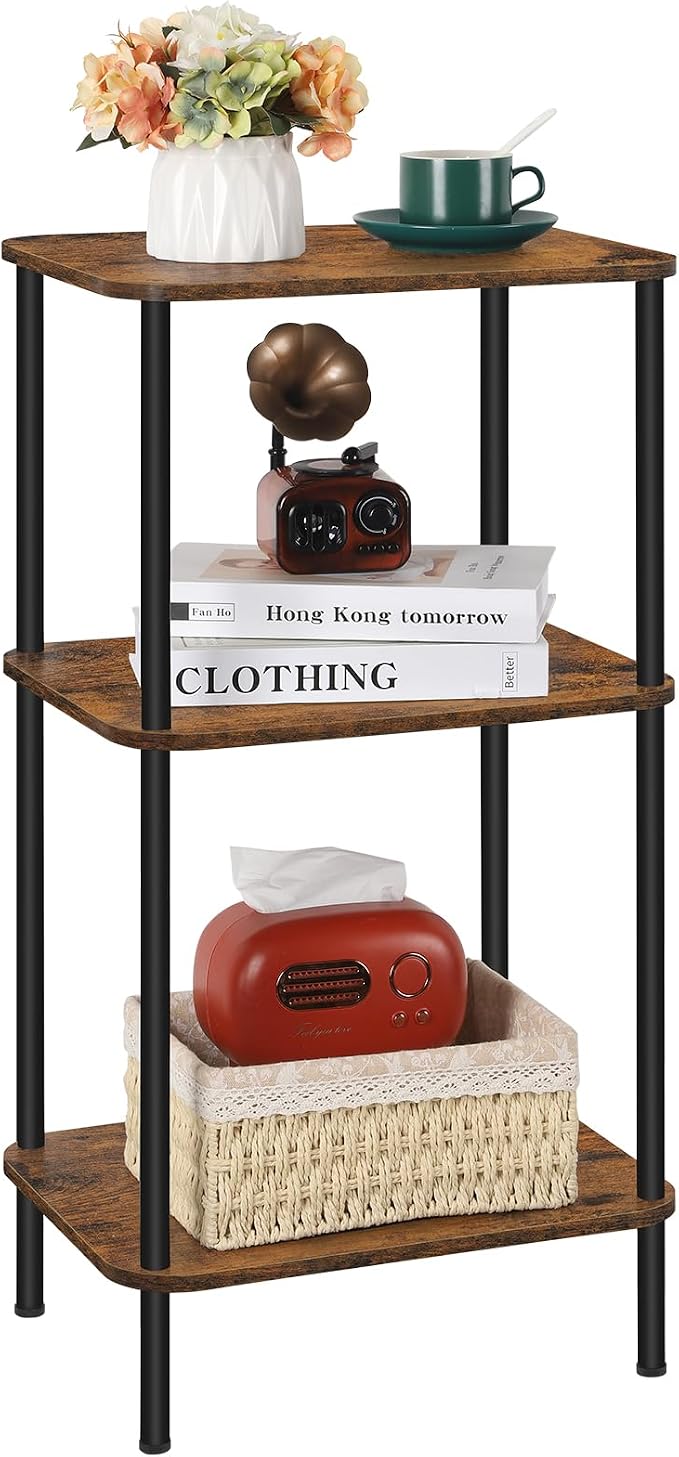 BTY 3 Tier Tall End Table Telephone Table Tall Side Table, 30" H Small End Table with Storage Shelves, Tall Nightstand for Living Room, Bedroom, Home Office,3 Tier Slim Table, Tall Side Table