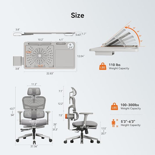 Newtral Office Chair Ergonomic - Home Office Desk Chair, Back Pain Chair with Auto-Following Lumbar Support, 4D Armrest, Seat Depth and Height Adjustable