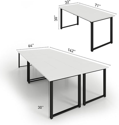 Bonzy Home 12FT Conference Table, Modern Large Meeting Table Office Desks for 16 Person, Long Rectangle Table with Sturdy Metal Frame, 4 PCS, 142" D x 64" W x 30" H, White
