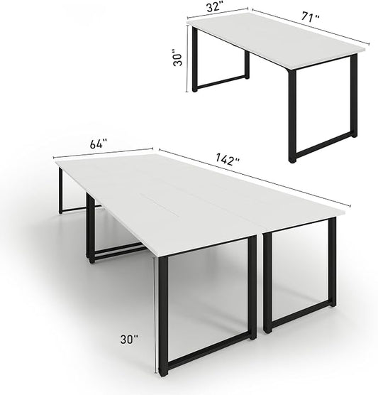 Bonzy Home 12FT Conference Table, Modern Large Meeting Table Office Desks for 16 Person, Long Rectangle Table with Sturdy Metal Frame, 4 PCS, 142" D x 64" W x 30" H, White