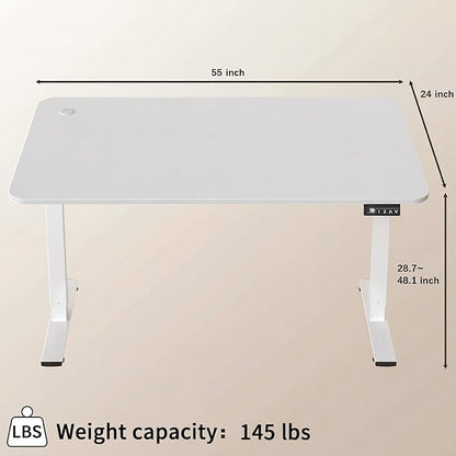 Furmax Electric Height Adjustable Standing Desk Large 55 x 24 Inches Sit Stand up Desk Home Office Computer Desk Memory Preset with T-Shaped Metal Bracket, White