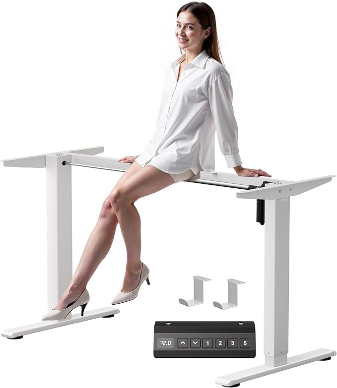 CROWNFURN Electric Standing Desk Frame, Height Adjustable Desk Legs Up to 47.2",with Memory Controller,Ergonomic Stand Up Base Workstation for Home Office, White Frame Only