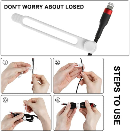 16Pcs Silicone Cable Ties Cord Organizer for Bundling Earphone, Phone Charger, Computer Cords, Reusable Wire Cable Management in Home,Office,Kitchen,School,Travel (White)