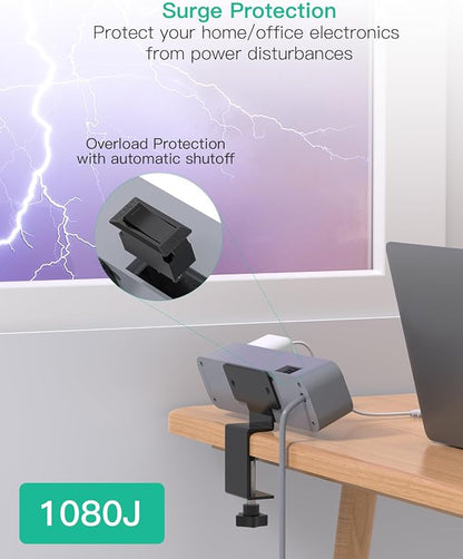 PD30W Desk Clamp Power Strip, Desktop Mount Surge Protector, Fast Charging Station, 5Ft Extension Cord Desk Mount Shelf with 4 Outlets 4 USB Ports (2 USB C), Home Office Accessories Essentials, Gray