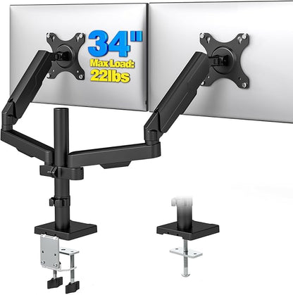 Premium Dual Monitor Desk Mount Stand for 17"-34" Screens, Taller Monitor Stand Hold up to 22lbs, Full Motion Height & Angle Adjustable with Tilt, Swivel, Rotation, VESA 75/100mm