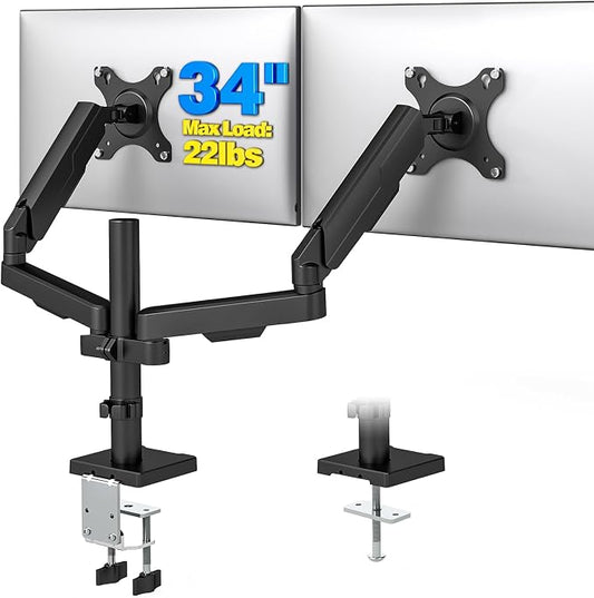 Premium Dual Monitor Desk Mount Stand for 17"-34" Screens, Taller Monitor Stand Hold up to 22lbs, Full Motion Height & Angle Adjustable with Tilt, Swivel, Rotation, VESA 75/100mm