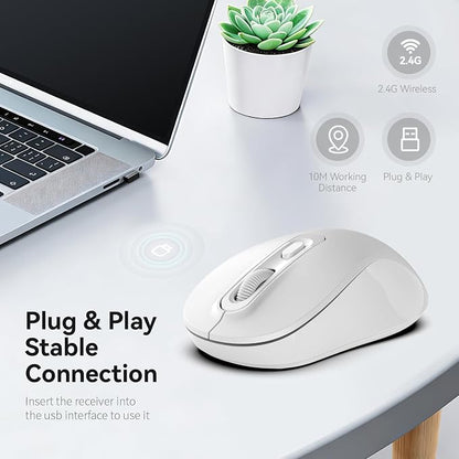 Wireless Mouse, 2026 New Model, Silent Click Ergonomic Design, Portable, 4 Buttons, Adjustable DPI (800/1200/1600), for Laptop/PC/Office (White)