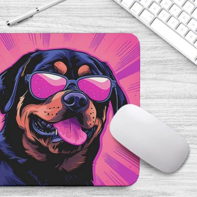 Pink Mousepad Glamour Dog Rottweiler Mouse Pad for Home Office Gaming Working Desk Computer Desktop Accessories Non-Slip Rubber Mousepad for Dog Lovers