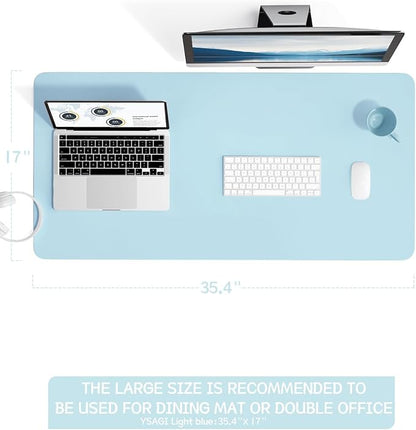 YSAGi Non-Slip Leather Desk Pad L Size, Waterproof Laptop Computer Desk Keyboard Mat, Table Protector Blotter Mat, Large Mouse Pad for Office/Work/Home/Decor(Sky Blue, 35.4" x 17")