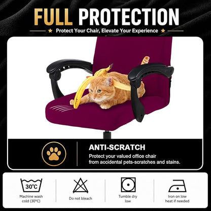 Elastic Computer Chair Cover with Durable Zipper - Protective Removable Washable Universal Office Desk Chair Seat Slip Cover - Stretchy Soft Anti-dust Desk Chair Seat Protector for Dogs, Cats, Pets