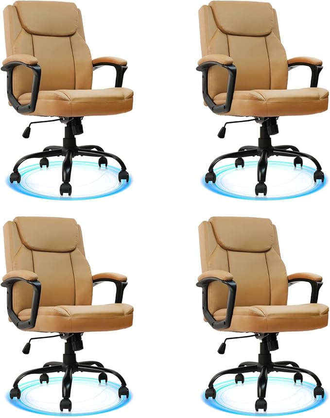 CLATINA Leather Office Executive Chair with Lumbar Support and Padded Armrestes, Swivel Rolling Ergonomic Mid Back Computer Task Desk Chair for Home, Conference, Waiting Room, Brown, 4 Pack