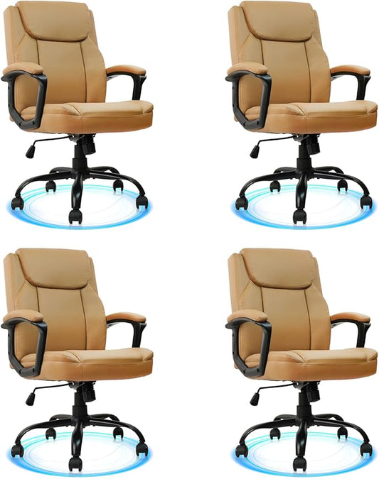 CLATINA Leather Office Executive Chair with Lumbar Support and Padded Armrestes, Swivel Rolling Ergonomic Mid Back Computer Task Desk Chair for Home, Conference, Waiting Room, Brown, 4 Pack