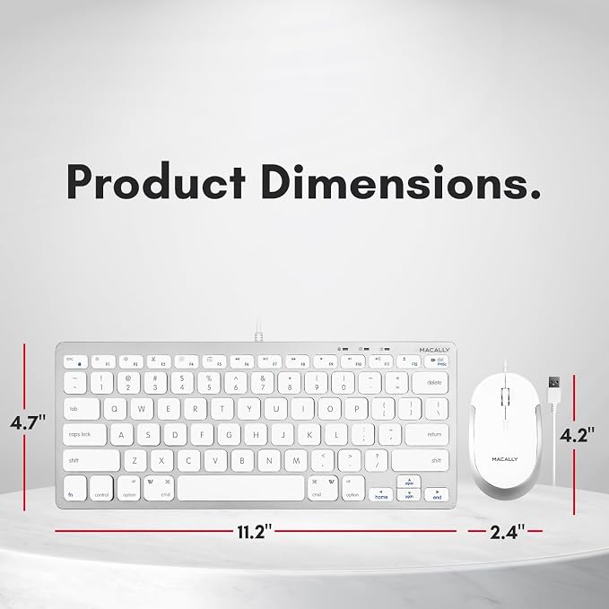 Macally USB Wired Keyboard and Mouse Combo for Mac and PC - Save Space with a Compact Small Apple Keyboard and Mouse for MacBook Pro/Air, iMac Mini/Pro