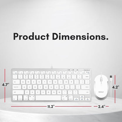 Macally USB Wired Keyboard and Mouse Combo for Mac and PC - Save Space with a Compact Small Apple Keyboard and Mouse for MacBook Pro/Air, iMac Mini/Pro