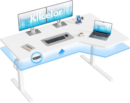 Klicelor L Shaped Standing Desk 55 x 31.5 Inch, Electric Height Adjustable Corner Desk for Home Office Workstation, Ergonomic Sit Stand Computer Table with Memory Controller, White