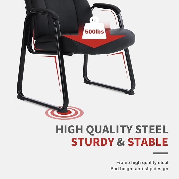 CLATINA Big Tall 500 LBS Wide Guest Chair Heavy Duty, Leather Side Reception Chairs with Sled Base and Armrest, Executive Office Desk Chair No Wheels for Meeting Conference Waiting Room Home, 8 Pack