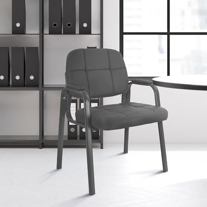 CLLATINA Waiting Room Chairs with Padded Arms Leather Guest Chair no Wheels for Office Reception and Conference Desk Gery, 4PK