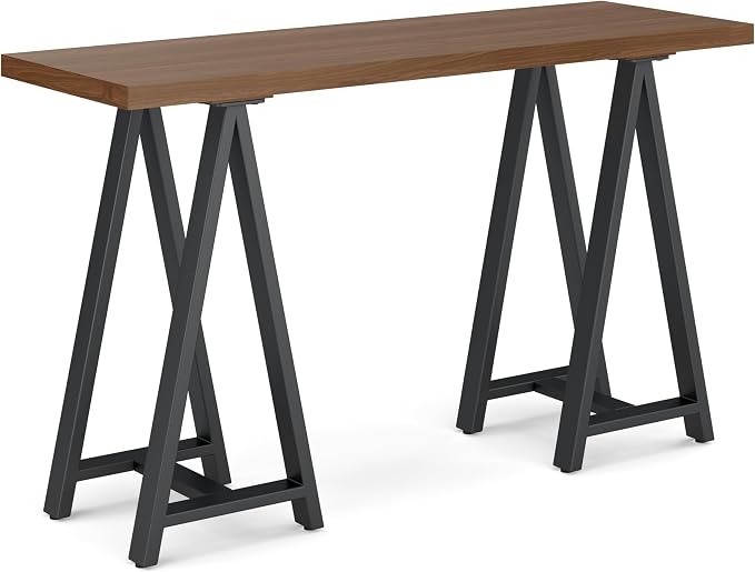 SIMPLIHOME Sawhorse SOLID WOOD and Metal 50 inch Wide Modern Industrial SOLID WALNUT WOOD and Metal Console Sofa Table in Walnut for the Living room Entryway and Bedroom
