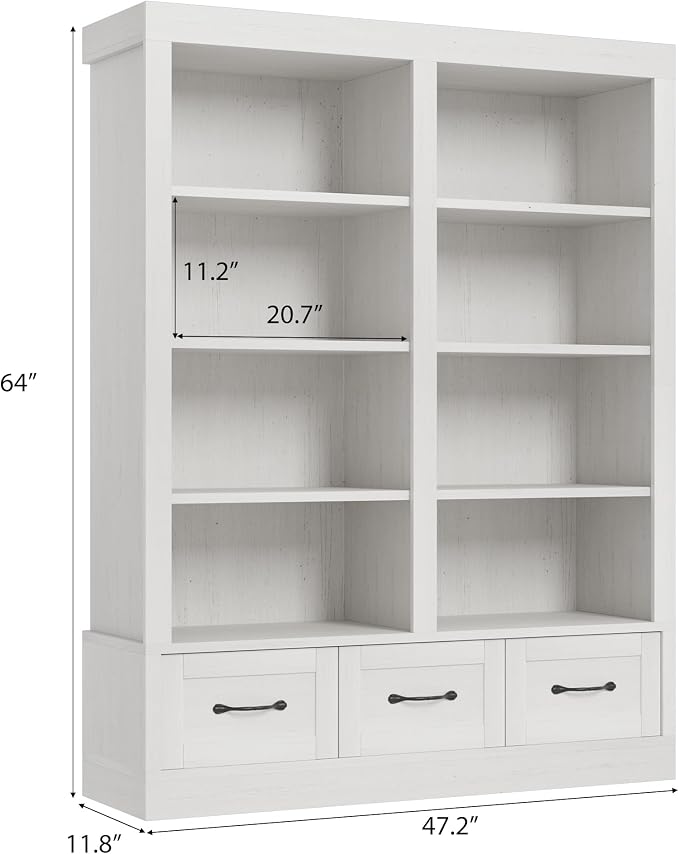 Garvee 74.5" Tall Bookshelf with Double Storage, 6-Tier Large Bookshelf, Double Wide Bookshelves w/ 12 Cubbies, Wide Freestanding Bookcases for Livingroom Office Library (White, 64"H*47.2"L*11.8"D)