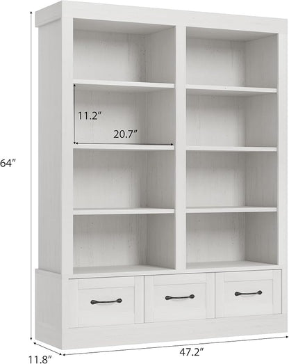 Garvee 74.5" Tall Bookshelf with Double Storage, 6-Tier Large Bookshelf, Double Wide Bookshelves w/ 12 Cubbies, Wide Freestanding Bookcases for Livingroom Office Library (White, 64"H*47.2"L*11.8"D)