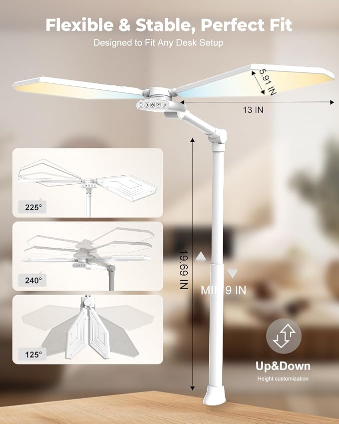 LED Desk Lamp with Clamp, 3600LM 448LEDs Ultra-Bright Architect Desk Light with Remote Control, Desk Light with Stepless Dimming and Stepless Color Temp, Memory Function for Study and Workbench, White