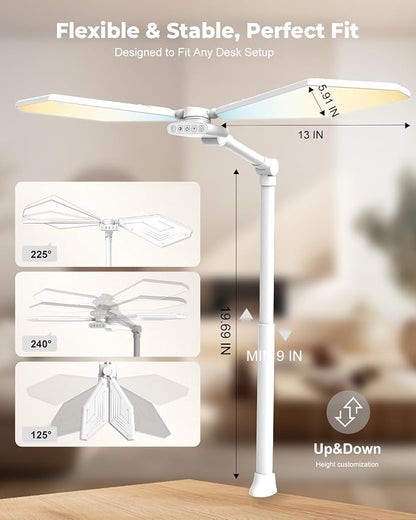 LED Desk Lamp with Clamp, 3600LM 448LEDs Ultra-Bright Architect Desk Light with Remote Control, Desk Light with Stepless Dimming and Stepless Color Temp, Memory Function for Study and Workbench, White
