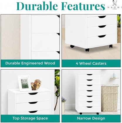 Naomi Home Debbie Office File Cabinet with 7 Drawers, Rolling Storage Organizer for Home Office & Workspace