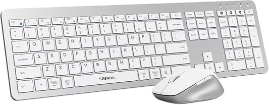seenda Wireless Keyboard and Mouse Combo for Windows PC, Laptop, Mac, iPad, Bluetooth & 2.4G 3-Device Multi-Connection, Ultra Slim Full Size Quiet Keyboard, Adjustable DPI Mouse, Silver