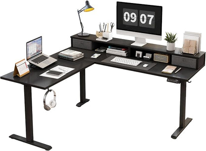 Agilestic L Shaped Electric Standing Desk with 2 Drawers, 63 Inch Ergonomic Adjustable Height Desk with Storage, Corner Desk Sit Stand up Computer Table for Work Office Home, Black