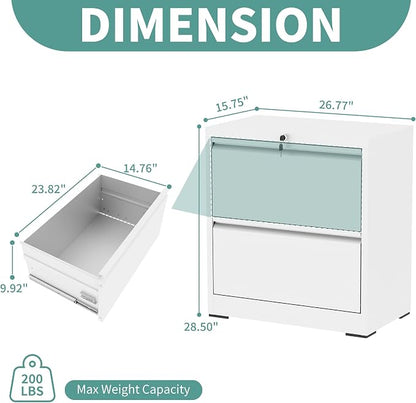 AQY 2 Drawer File Cabinet with Lock,Metal Lateral File Cabinets for Home Office,Steel Wide Filing Organization Storage Cabinets for Hanging Files Letter/Legal/F4/A4 Size,Assembly Required(White)