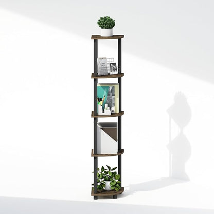 Furinno Turn-N-Tube Storage Shelves, 5-Tier Book Shelf, Corner Shelf, Toolless Open Shelves, for Organization and Storage, Living Room, Home Office, Hallway, Bedroom, Columbia Walnut